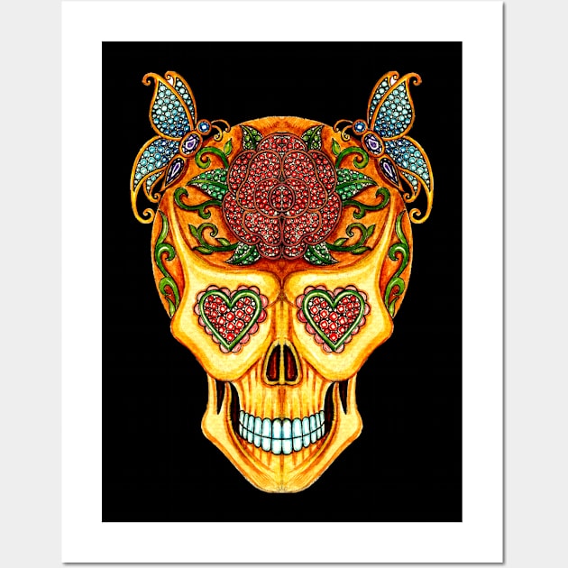 Sugarskull in love set with gems day of the dead. Wall Art by Jiewsurreal